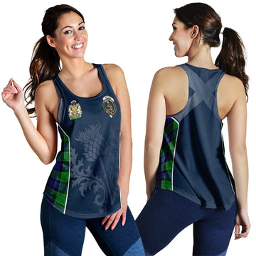 Monteith Tartan Women's Racerback Tanks with Family Crest and Scottish Thistle Vibes Sport Style