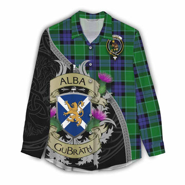 Monteith Tartan Family Crest Women's Casual Shirt Lion Rampant Royal Thistle Shield Celtic Inspired Female - Tartan Vibes Clothing