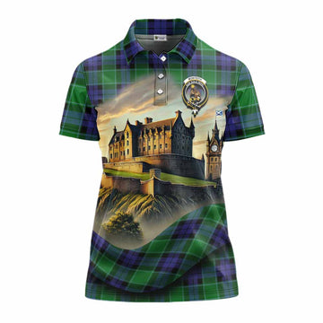 Monteith Tartan Family Crest Women's Polo Shirt with Scottish Ancient Castle Style Women - Tartan Vibes Clothing