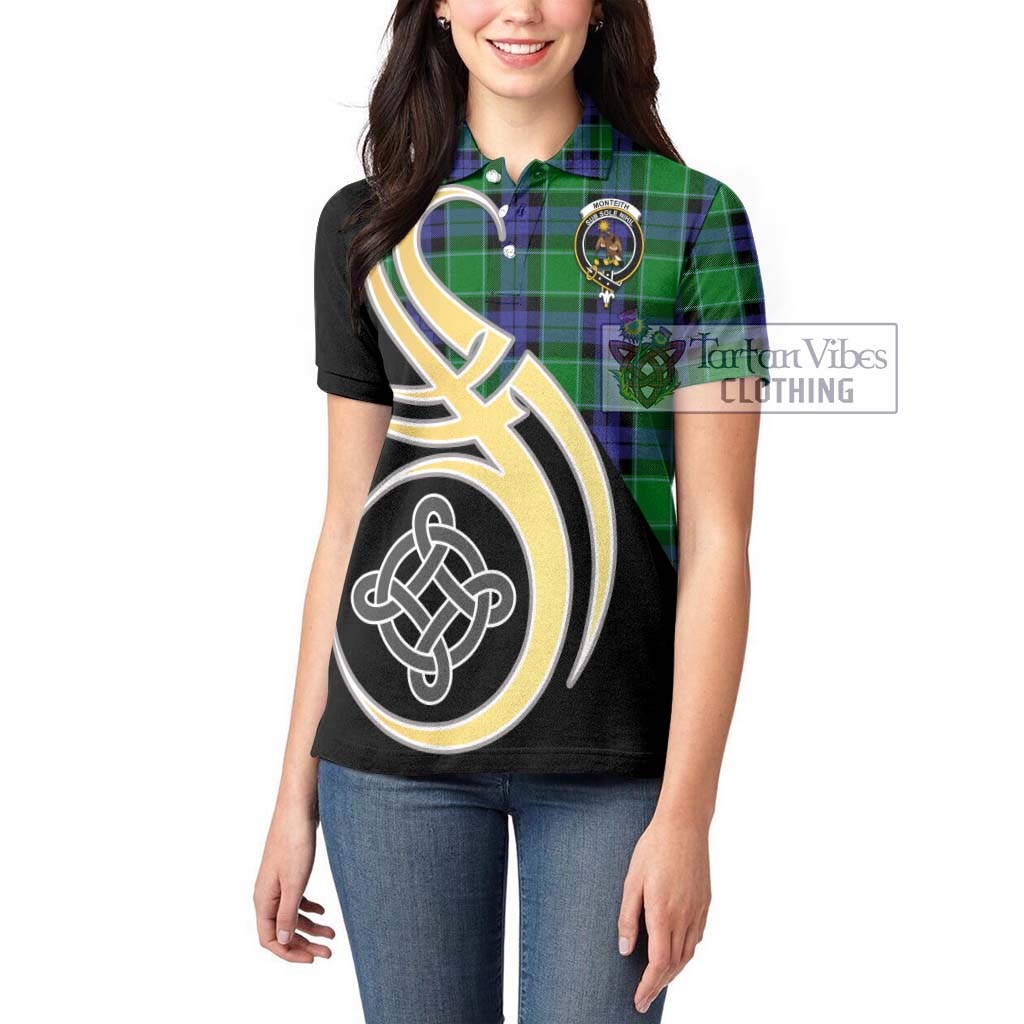 Monteith Tartan Women's Polo Shirt with Family Crest and Celtic Symbol Style Women - Tartan Vibes Clothing