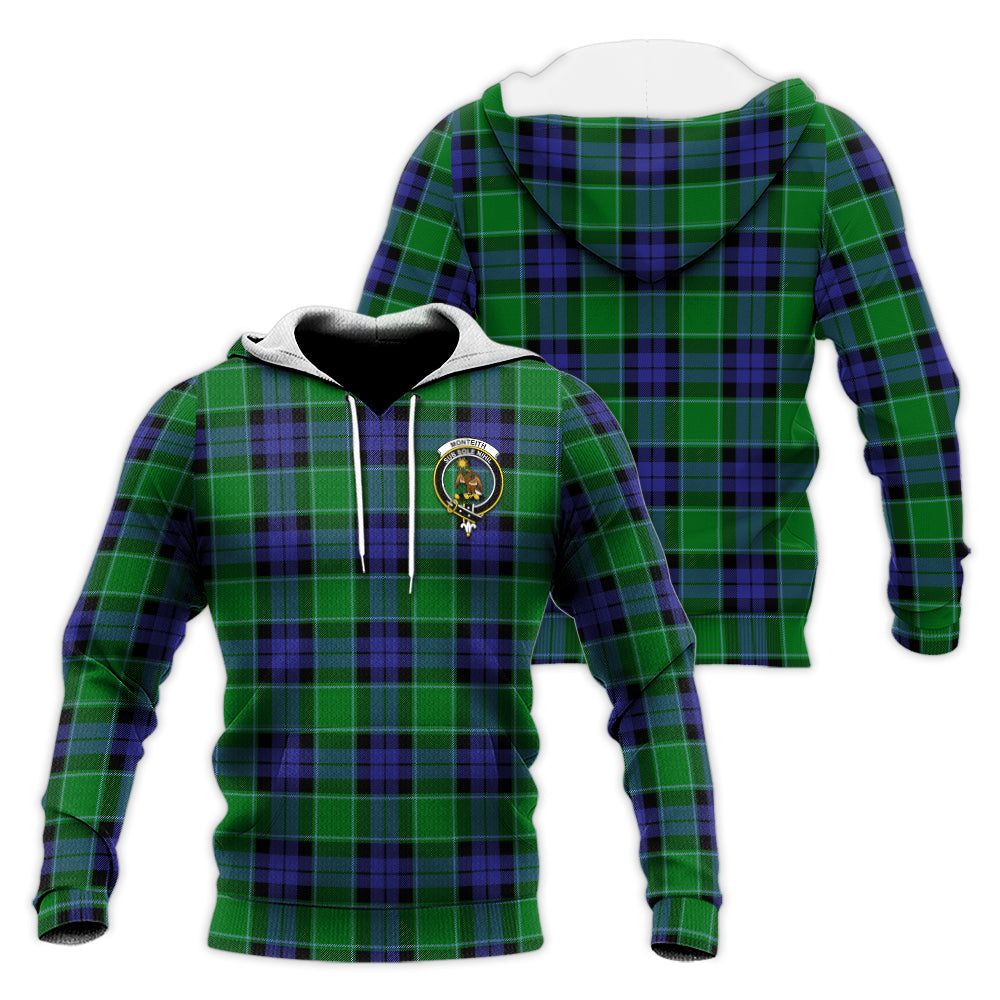 Monteith Tartan Knitted Hoodie with Family Crest Unisex Knitted Pullover Hoodie - Tartan Vibes Clothing
