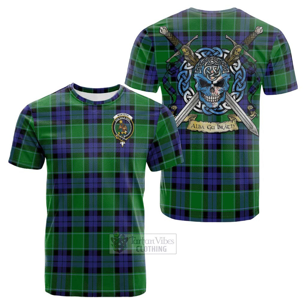 Monteith Tartan Cotton T-shirt with Family Crest Celtic Skull Style Kid's Shirt - Tartan Vibes Clothing