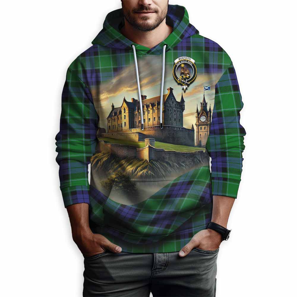 Monteith Tartan Family Crest Hoodie with Scottish Ancient Castle Style Pullover Hoodie - Tartan Vibes Clothing