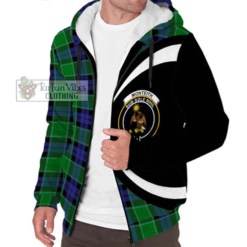 Monteith Tartan Sherpa Hoodie with Family Crest Circle Style Unisex S - Tartan Vibes Clothing