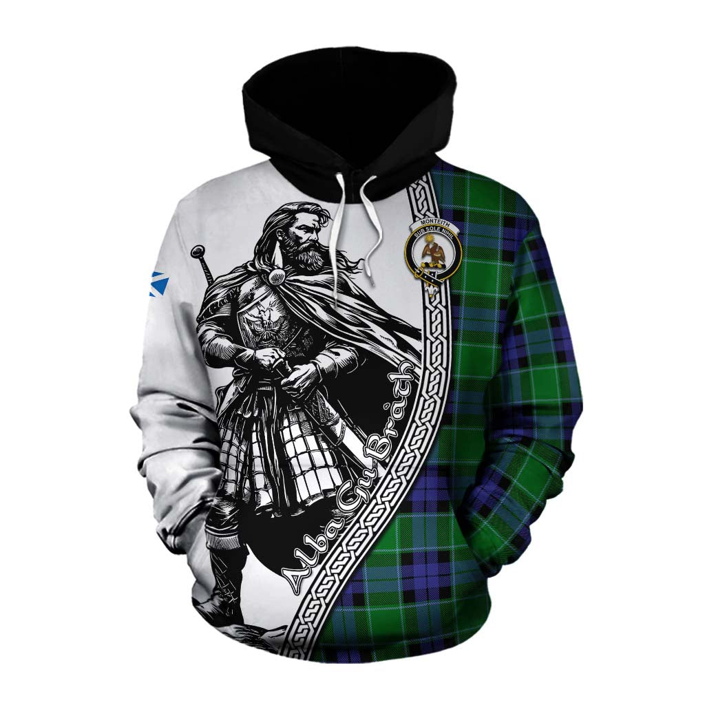 Monteith Tartan Clan Crest Cotton Hoodie with Highlander Warrior Celtic Style Pullover Hoodie XS - Tartan Vibes Clothing