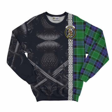 Monteith Tartan Sweatshirt with Family Crest Cross Sword Thistle Celtic Vibes Unisex - Tartan Vibes Clothing