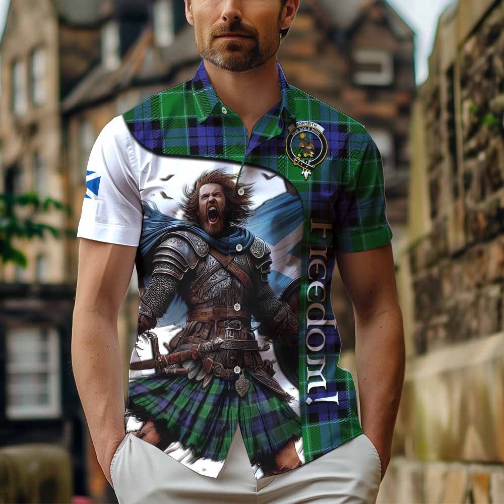 Tartan Vibes Clothing Monteith Crest Tartan Short Sleeve Button Shirt Inspired by the Freedom of Scottish Warrior