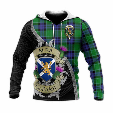 Monteith Tartan Family Crest Knitted Hoodie Lion Rampant Royal Thistle Shield Celtic Inspired Unisex Knitted Pullover Hoodie - Tartan Vibes Clothing
