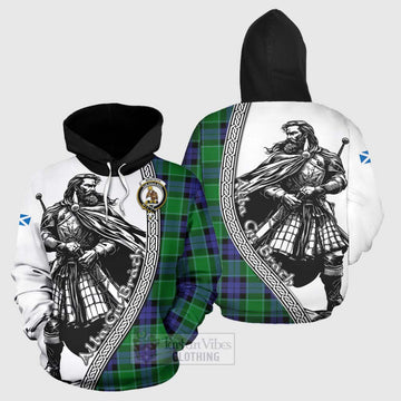 Monteith Tartan Clan Crest Hoodie with Highlander Warrior Celtic Style Zip Hoodie - Tartan Vibes Clothing