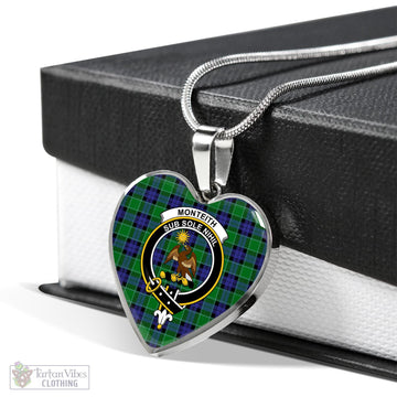 Monteith Tartan Heart Necklace with Family Crest Luxury Necklace (Silver) No - Tartan Vibes Clothing