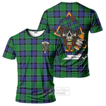 Monteith Tartan T-Shirt with Family Crest and Bearded Skull Holding Bottles of Whiskey Kid's Shirt - Tartan Vibes Clothing