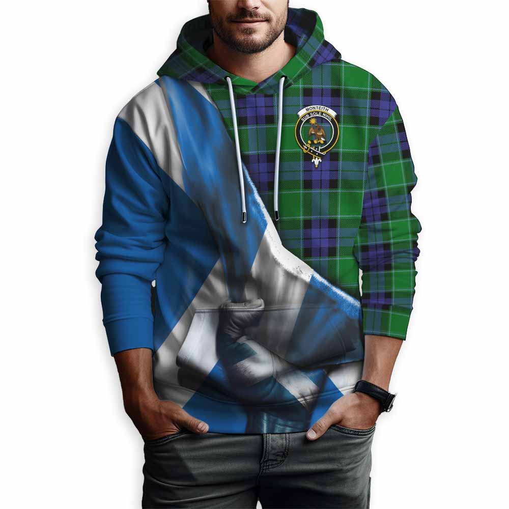 Monteith Tartan Hoodie with Family Crest Scotland Patriotic Style Pullover Hoodie - Tartan Vibes Clothing