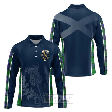 Tartan Vibes Clothing Monteith Tartan Long Sleeve Polo Shirt with Family Crest and Scottish Thistle Vibes Sport Style