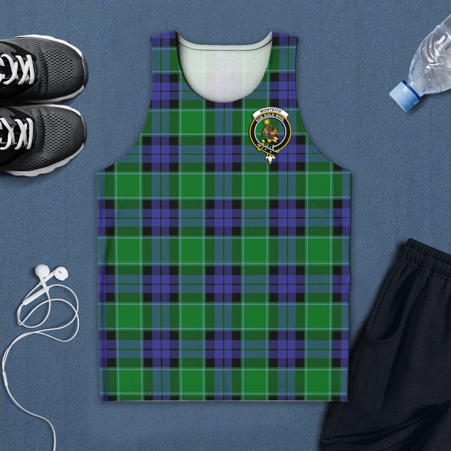 Monteith Tartan Mens Tank Top with Family Crest 5XL - Tartan Vibes Clothing