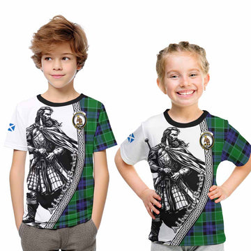Monteith Tartan Clan Crest Kid T-Shirt with Highlander Warrior Celtic Style Youth XL Size14 - Tartan Vibes Clothing