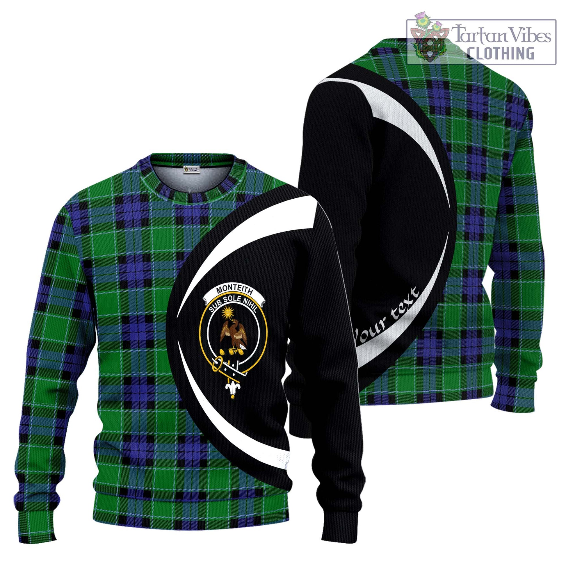 Monteith Tartan Ugly Sweater with Family Crest Circle Style Unisex - Tartan Vibes Clothing