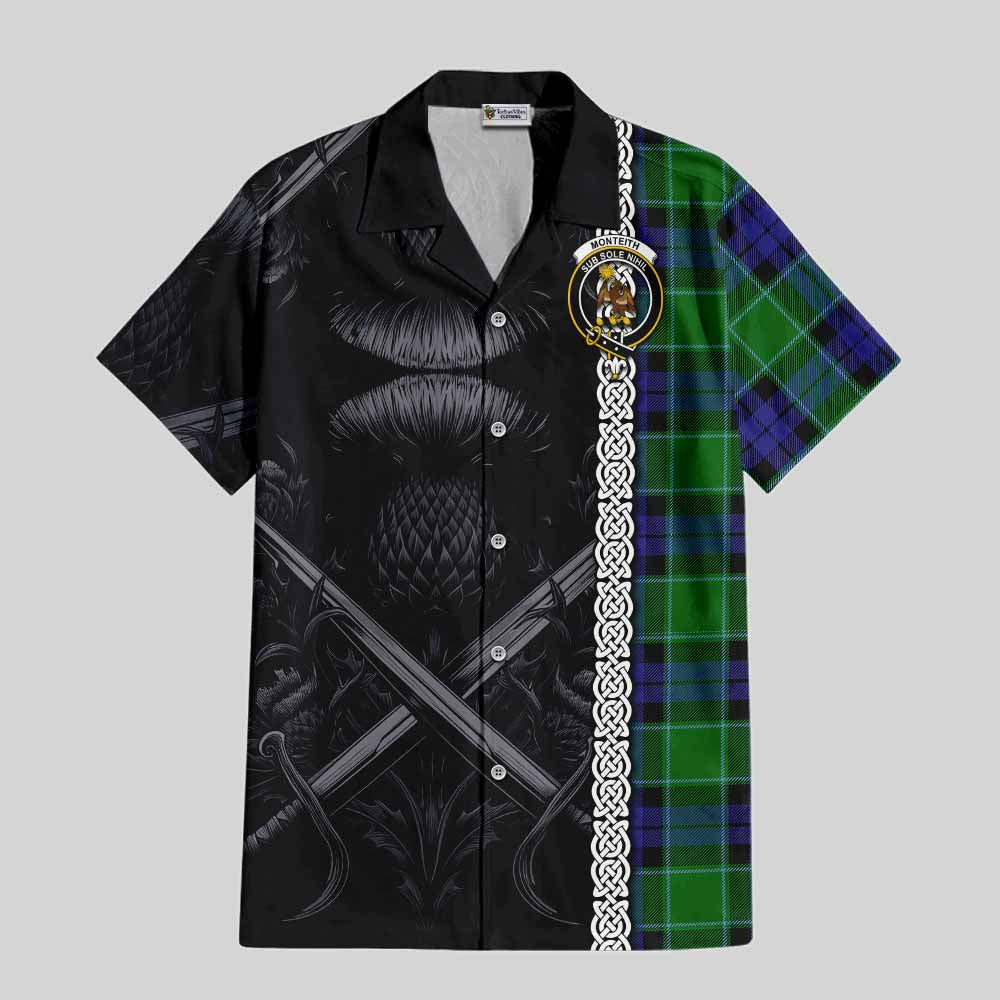 Monteith Tartan Hawaiian Shirt with Family Crest Cross Sword Thistle Celtic Vibes Kid - Tartan Vibes Clothing