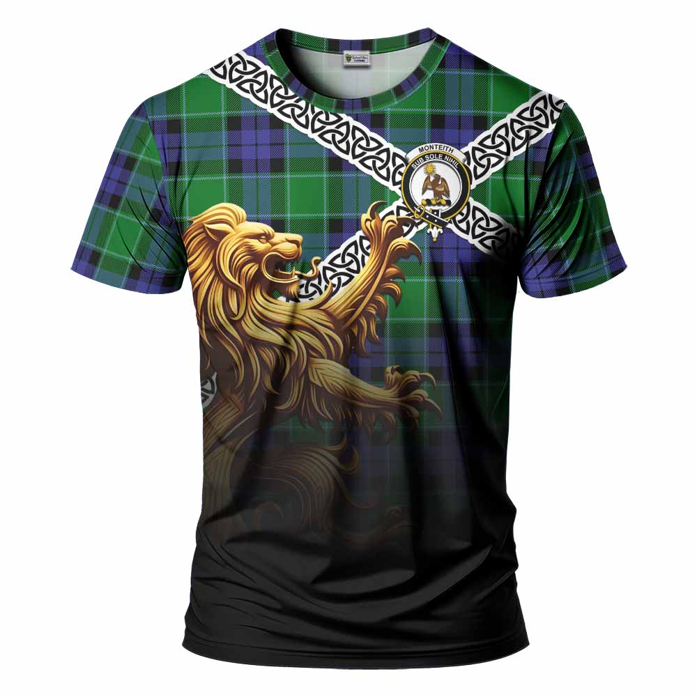 Monteith Crest Tartan T-Shirt with Golden Lion Emblem Celtic Style Kid's Shirt - Tartan Vibes Clothing