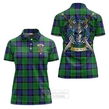 Monteith Tartan Women's Polo Shirt with Family Crest Celtic Skull Style Women - Tartan Vibes Clothing