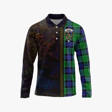 Monteith Tartan Family Crest Long Sleeve Polo Shirt Alba Gu Brath Be Brave Lion Ancient Style