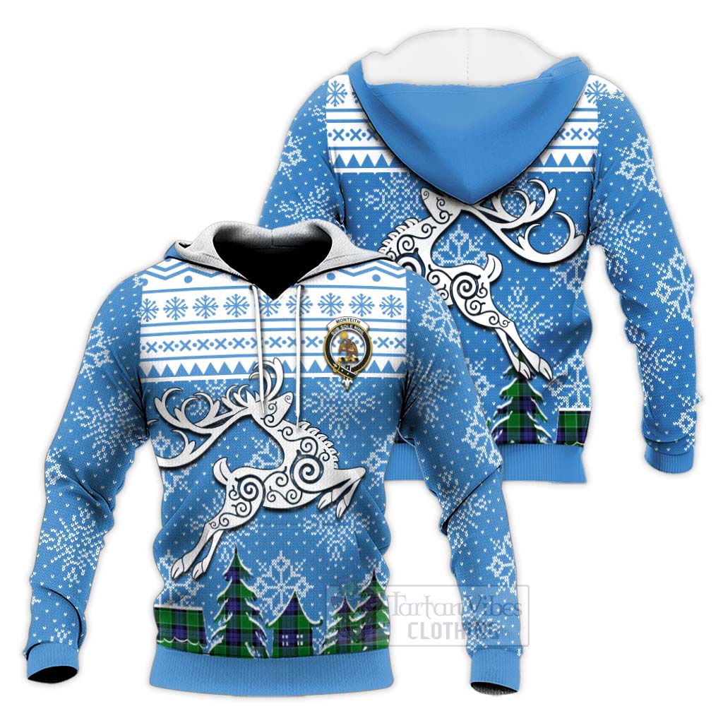 Monteith Clan Christmas Knitted Hoodie Celtic Reindeer Style Unisex Knitted Pullover Hoodie - Tartan Vibes Clothing