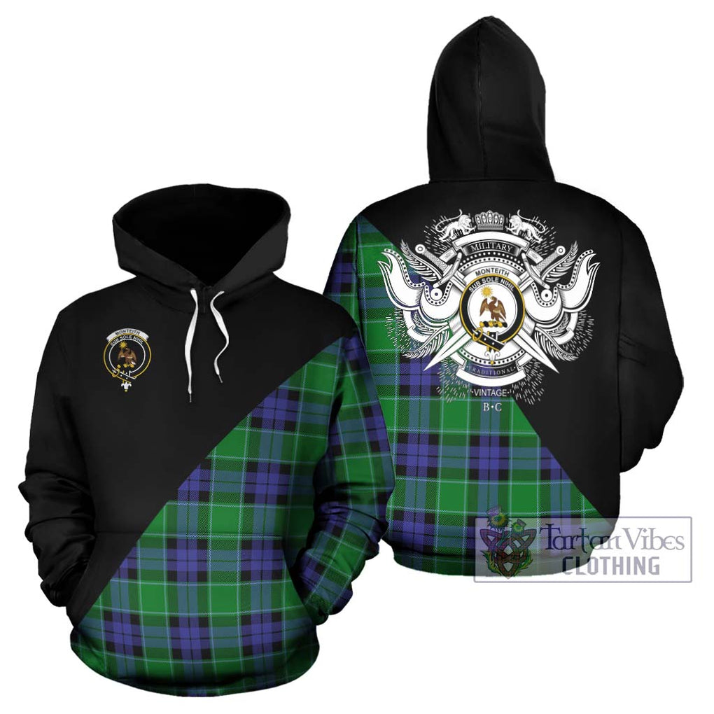 Monteith Tartan Hoodie with Family Crest and Military Logo Style Zip Hoodie - Tartan Vibes Clothing