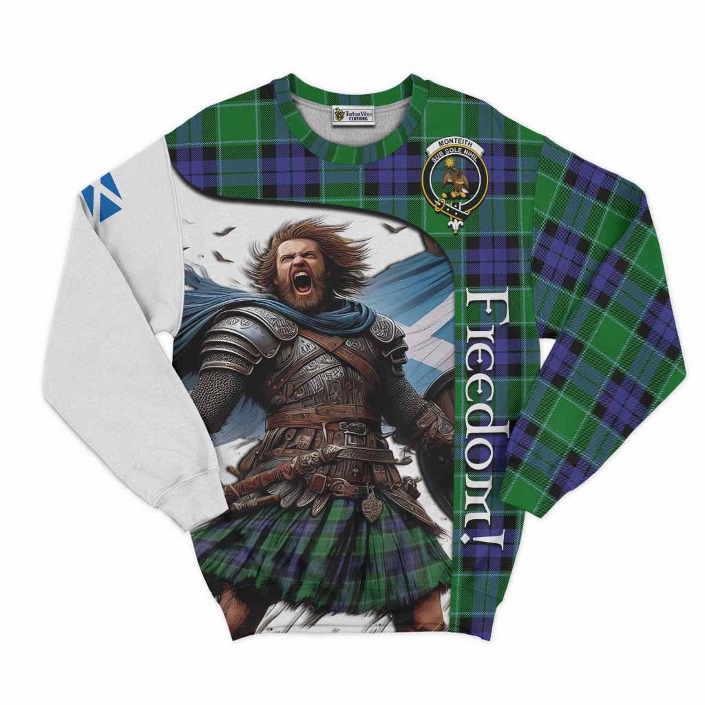 Tartan Vibes Clothing Monteith Crest Tartan Sweatshirt Inspired by the Freedom of Scottish Warrior