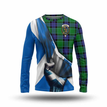 Monteith Tartan Long Sleeve T-Shirt with Family Crest Scotland Patriotic Style Unisex - Tartan Vibes Clothing