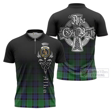 Monteith Tartan Zipper Polo Shirt Featuring Alba Gu Brath Family Crest Celtic Inspired Unisex - Tartan Vibes Clothing