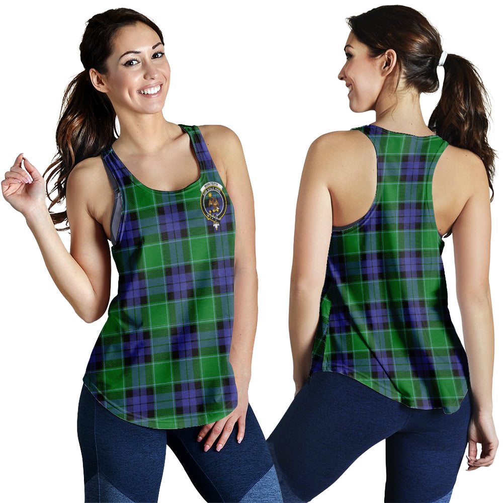Monteith Tartan Women Racerback Tanks with Family Crest 4XL - Tartan Vibes Clothing