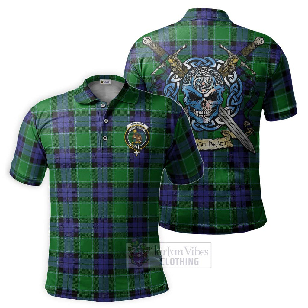 Monteith Tartan Polo Shirt with Family Crest Celtic Skull Style Kid - Tartan Vibes Clothing
