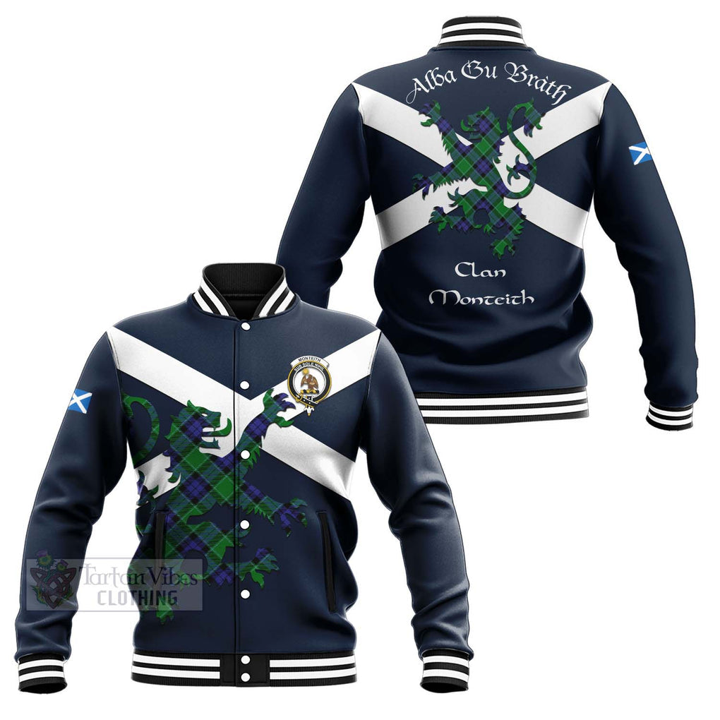 Monteith Tartan Lion Rampant Baseball Jacket Proudly Display Your Heritage with Alba Gu Brath and Clan Name Unisex - Tartan Vibes Clothing