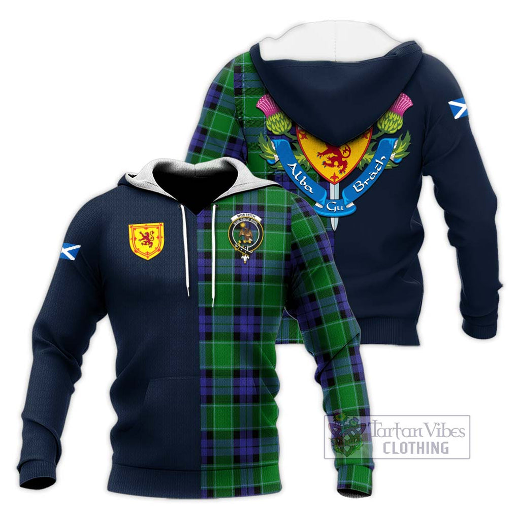 Monteith Tartan Knitted Hoodie Alba with Scottish Lion Royal Arm Half Style Unisex Knitted Pullover Hoodie - Tartan Vibes Clothing