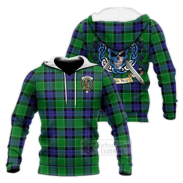 Monteith Tartan Knitted Hoodie with Family Crest Celtic Skull Style Unisex Knitted Pullover Hoodie - Tartan Vibes Clothing