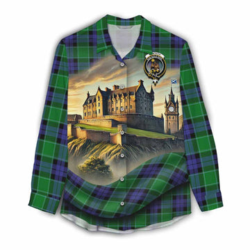 Monteith Tartan Family Crest Women's Casual Shirt with Scottish Ancient Castle Style Female - Tartan Vibes Clothing