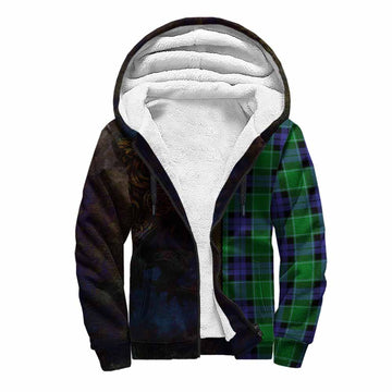 Tartan Vibes Clothing Monteith Tartan Family Crest Sherpa Hoodie Alba Gu Brath Be Brave Lion Ancient Style