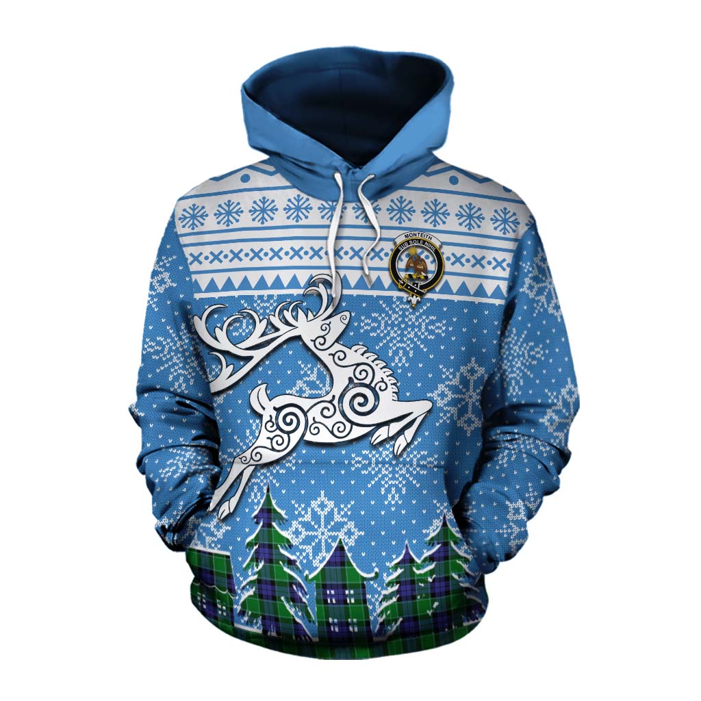 Monteith Clan Christmas Cotton Hoodie Celtic Reindeer Style Pullover Hoodie XS - Tartan Vibes Clothing