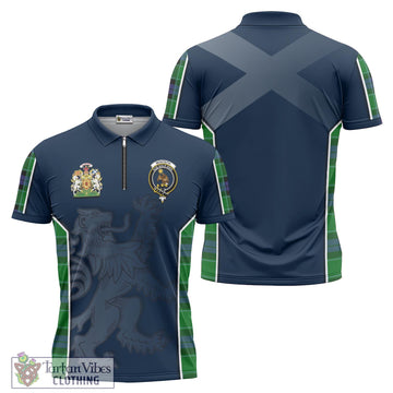 Monteith Tartan Zipper Polo Shirt with Family Crest and Lion Rampant Vibes Sport Style Unisex - Tartan Vibes Clothing