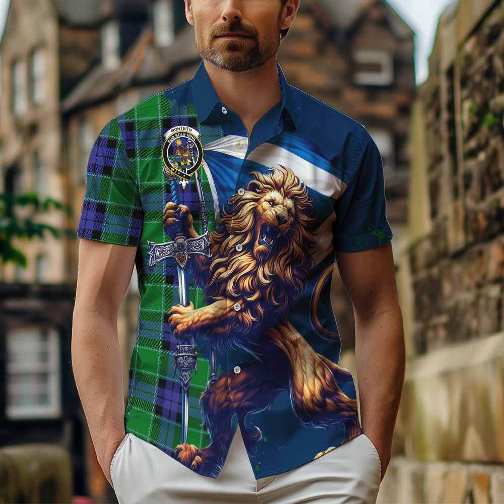 Monteith Tartan Family Crest Hawaiian Shirt with Scottish Majestic Lion Kid - Tartan Vibes Clothing