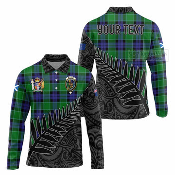 Tartan Vibes Clothing Monteith Crest Tartan Long Sleeve Polo Shirt with New Zealand Silver Fern Half Style