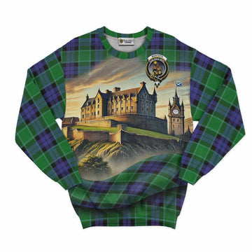 Monteith Tartan Family Crest Sweatshirt with Scottish Ancient Castle Style Unisex - Tartan Vibes Clothing