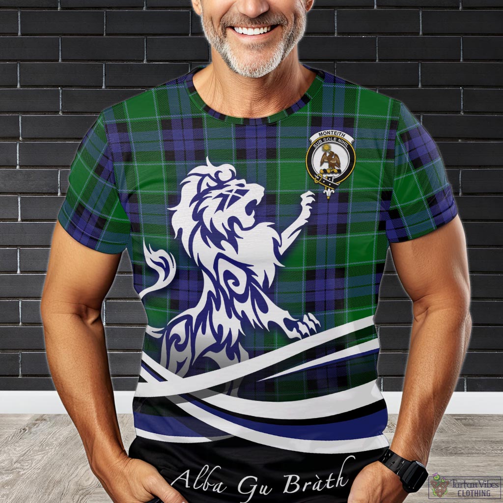 Monteith Tartan T-Shirt with Alba Gu Brath Regal Lion Emblem Kid's Shirt - Tartan Vibes Clothing
