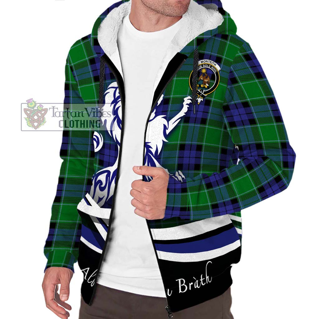 Monteith Tartan Sherpa Hoodie with Alba Gu Brath Regal Lion Emblem Unisex S - Tartan Vibes Clothing