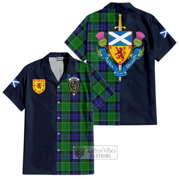Monteith Tartan Hawaiian Shirt Alba with Scottish Lion Royal Arm Half Style Kid - Tartan Vibes Clothing