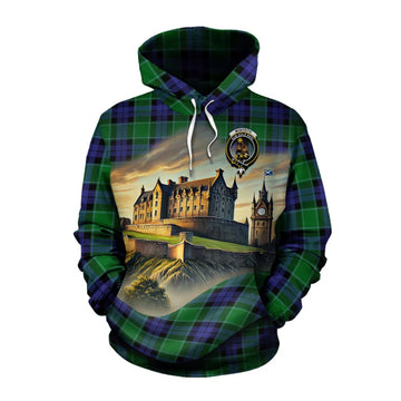Monteith Tartan Family Crest Cotton Hoodie with Scottish Ancient Castle Style Pullover Hoodie XS - Tartan Vibes Clothing