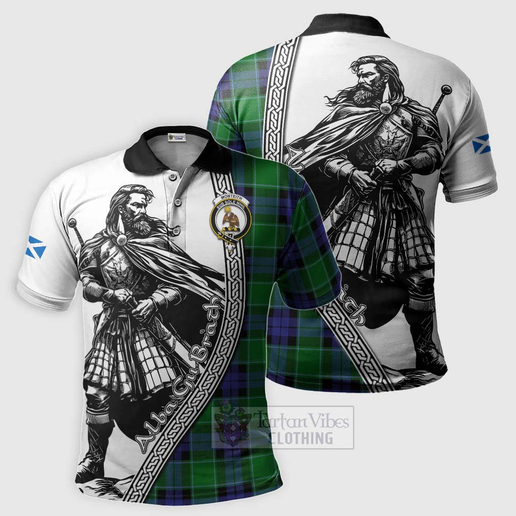 Monteith Tartan Clan Crest Polo Shirt with Highlander Warrior Celtic Style Kid - Tartan Vibes Clothing
