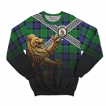 Monteith Crest Tartan Sweatshirt with Golden Lion Emblem Celtic Style Unisex - Tartan Vibes Clothing