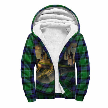 Monteith Tartan Family Crest Sherpa Hoodie with Scottish Ancient Castle Style Unisex S - Tartan Vibes Clothing