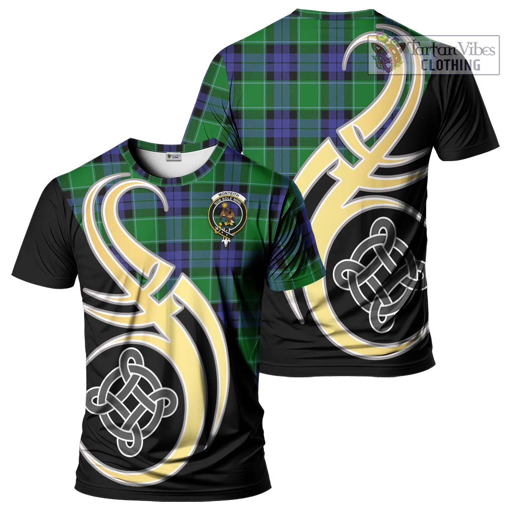 Monteith Tartan T-Shirt with Family Crest and Celtic Symbol Style Kid's Shirt - Tartan Vibes Clothing