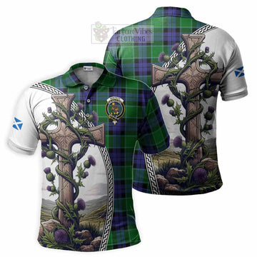 Monteith Tartan Polo Shirt with Family Crest and St. Andrew's Cross Accented by Thistle Vines Kid - Tartan Vibes Clothing